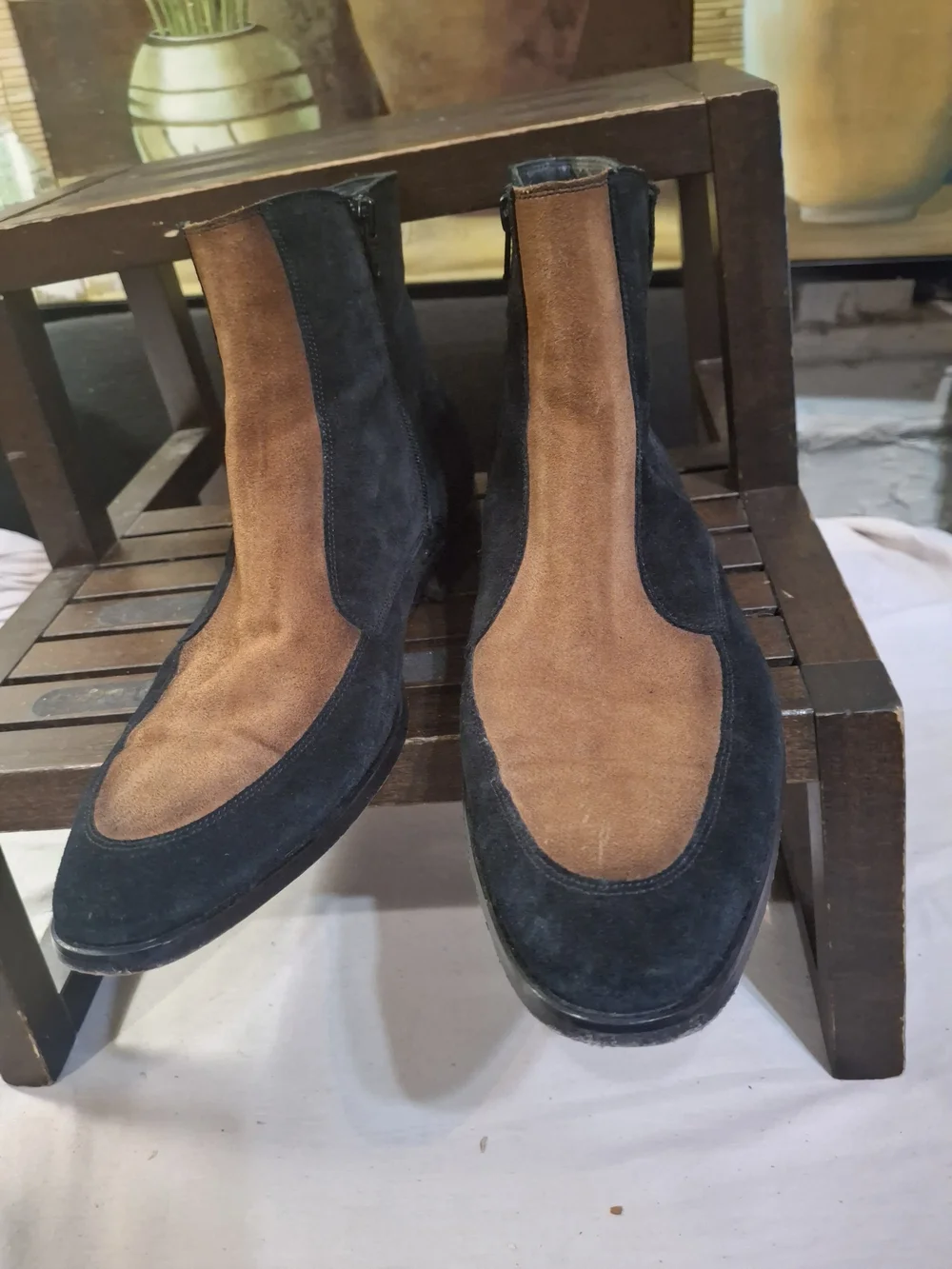 Men's Two-Tone Black and Brown Suede Chelsea Boots